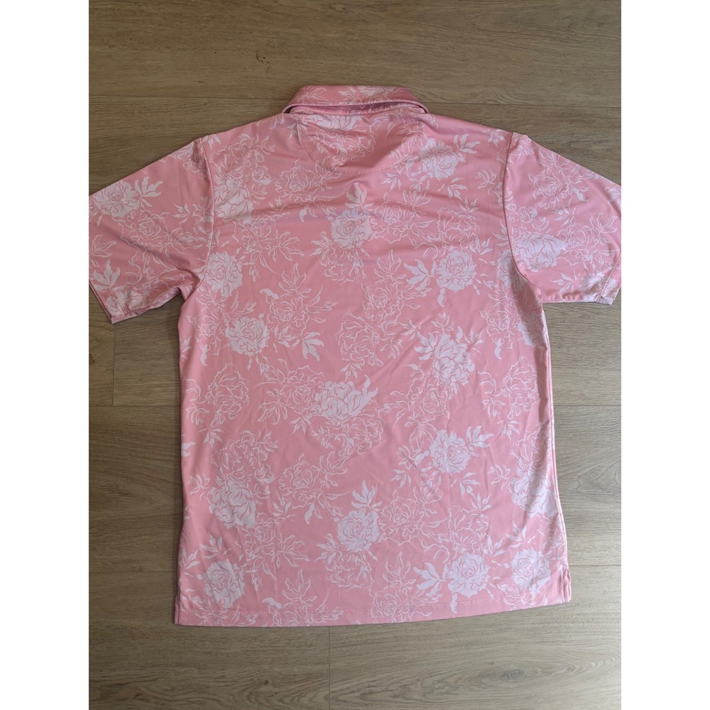 Bad Birdie Mens Pink Floral Performance Golf Polo Shirt Size Large Short Sleeve - Picture 2 of 9